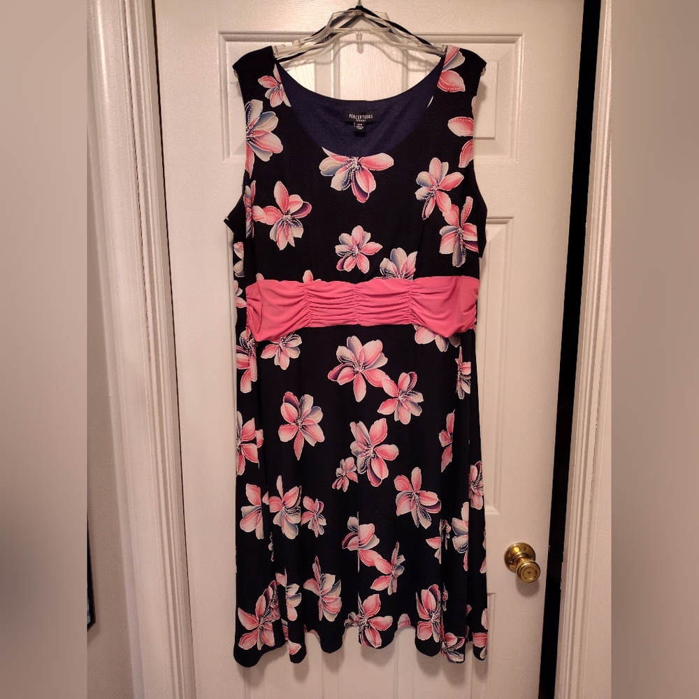 Perceptions Pink and Dark Blue Floral Dress - Picture 5 of 13